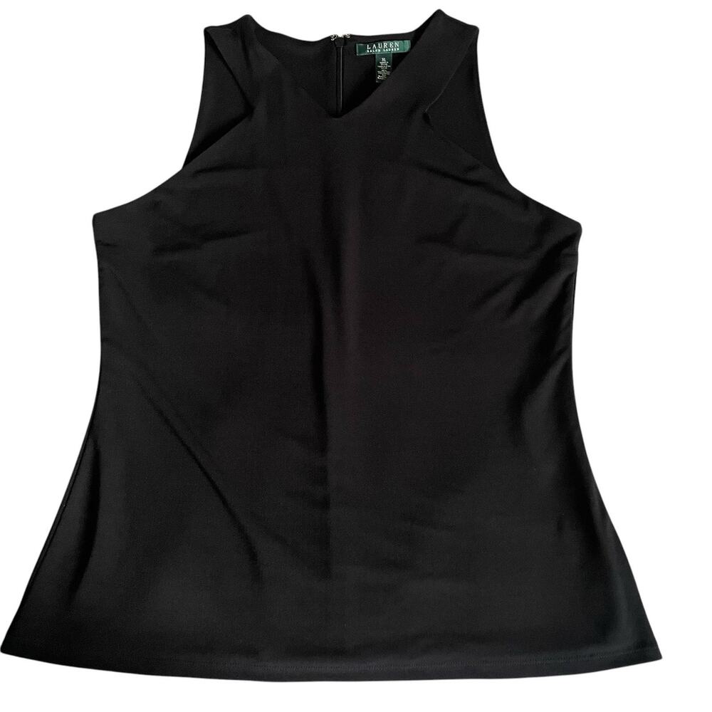Lauren Ralph Lauren Women Blouse Shirt Tank XL Black Sleeveless Lined Stretch